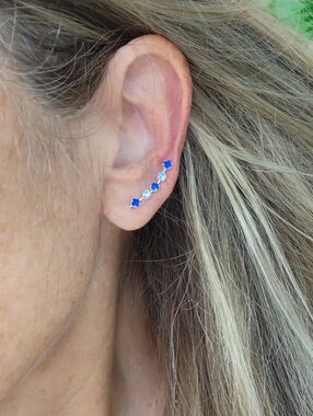 Blue Crystal Ear Climbers - Silver Crawlers